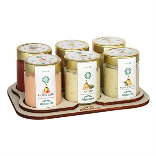 ***VASSOIO LEGNO BOURGUIGNONNE CON 6 SALSE SALATE 130/150 G.