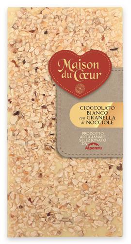 TAVOLETTA CIOCCOLATO BIANCO CON GRANELLA DI NOCCIOLA 100 G.