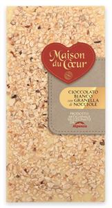 TAVOLETTA CIOCCOLATO BIANCO CON GRANELLA DI NOCCIOLA 100 G.