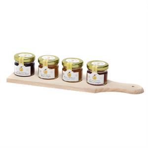 WOODEN BOARD WITH 4 JARS OF HONEY 28 G.