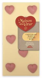 WHITE CHOCOLATE BAR WITH RUBY HEARTS 100 G.